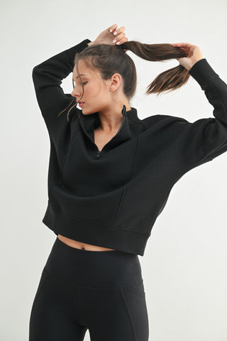 Sudadera Cuello Alto con zipper Pullover Negra