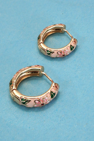 Pendientes florales vintage de esmalte cloisonné