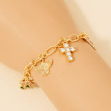 Pulsera de Cadena con Cruz de Querubín y Abalorios de Cereza