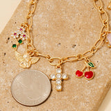 Pulsera de Cadena con Cruz de Querubín y Abalorios de Cereza
