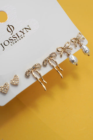 Pendientes con lazo de perla y corazón de diamantes de imitación