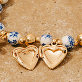 Brazalete Floral de Cerámica con Dijes de Corazón y Flores