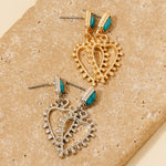 Pendientes Colgantes de Rectángulo Turquesa del Oeste y Corazón Ornamentado
