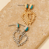 Pendientes Colgantes de Rectángulo Turquesa del Oeste y Corazón Ornamentado
