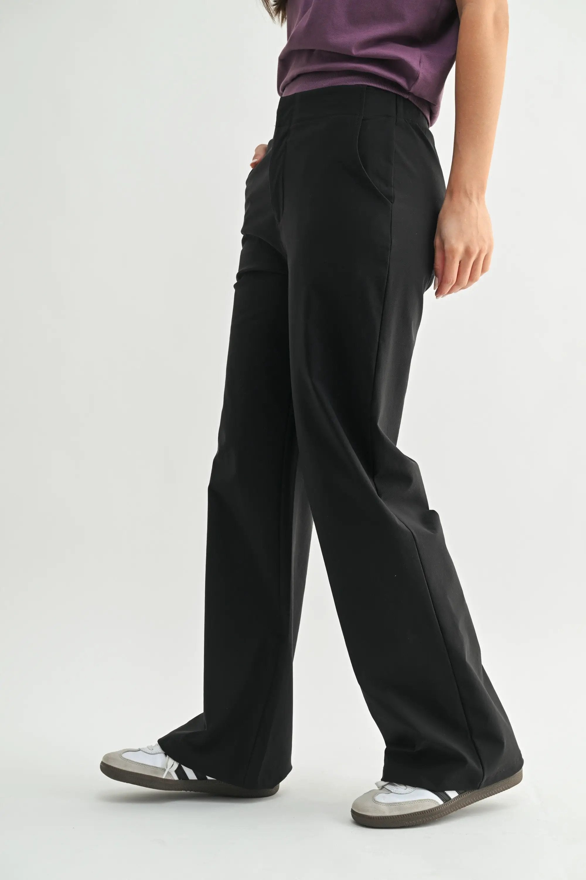 Pantalón Negro Mujer Pierna Ancha Transpirable Fresco | Oficina Casual Chic by Yanet Collective