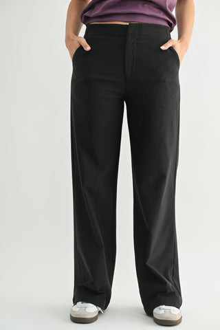 Pantalón Negro Mujer Pierna Ancha Transpirable Fresco | Oficina Casual Chic