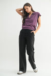 Pantalón Negro Mujer Pierna Ancha Transpirable Fresco | Oficina Casual Chic