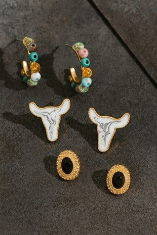 Conjunto de trío de cuentas occidentales, toros y piedra negra