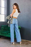 Jeans de Dama de Pierna Ancha Gris Claro - Estilo Relajado High Rise