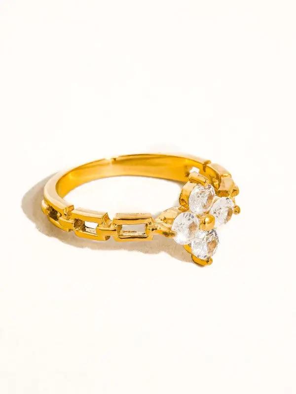 Anillo de Dama Finn-Gold con Flor y Circonita en Oro 18K - Estilo Elegante by Flanerie