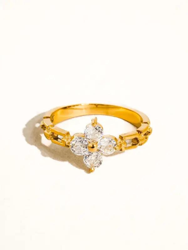 Anillo de Dama Finn-Gold con Flor y Circonita en Oro 18K - Estilo Elegante by Flanerie