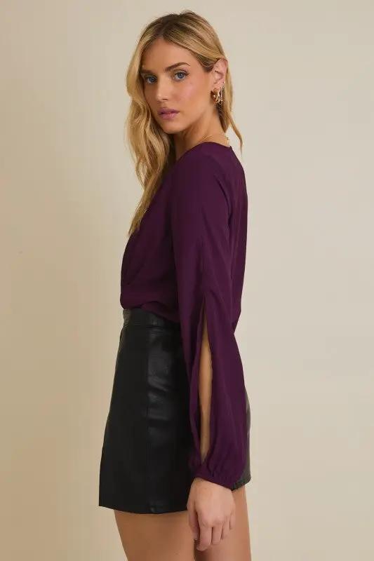 Blusa Body de Dama Elegante Morado Manga Larga by Gilli