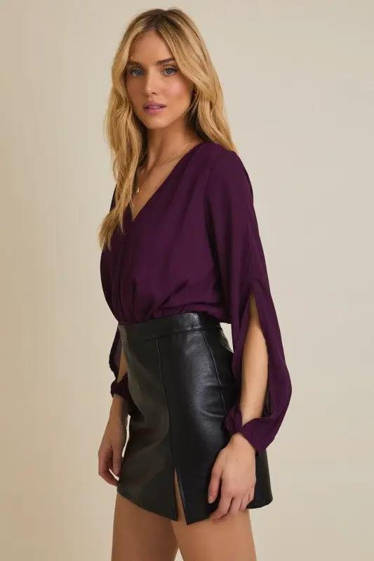 Blusa Body de Dama Elegante Morado Manga Larga by Gilli