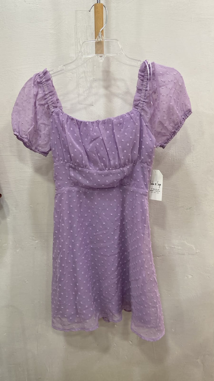 Purple Puff Sleeve Square Neck Top with Polka Dots