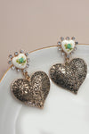Pendientes colgantes de porcelana vintage con forma de corazón y flores