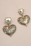 Pendientes colgantes de porcelana vintage con forma de corazón y flores