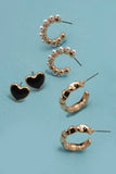 Trío de aretes de aro mini con forma de corazón