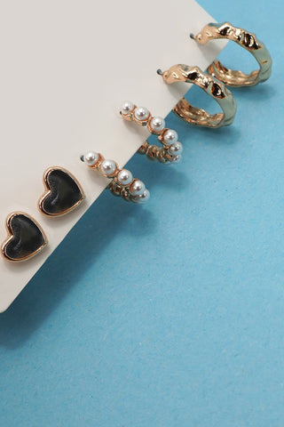 Trío de aretes de aro mini con forma de corazón