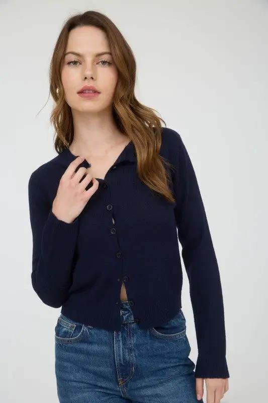 Suéter Cardigan de Dama Cuello Redondo Manga Larga Botones by Blu Pepper