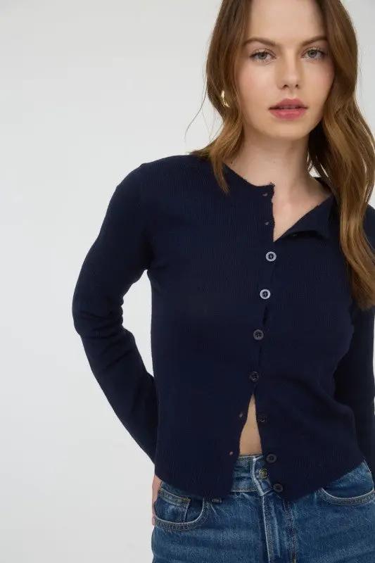 Suéter Cardigan de Dama Cuello Redondo Manga Larga Botones by Blu Pepper
