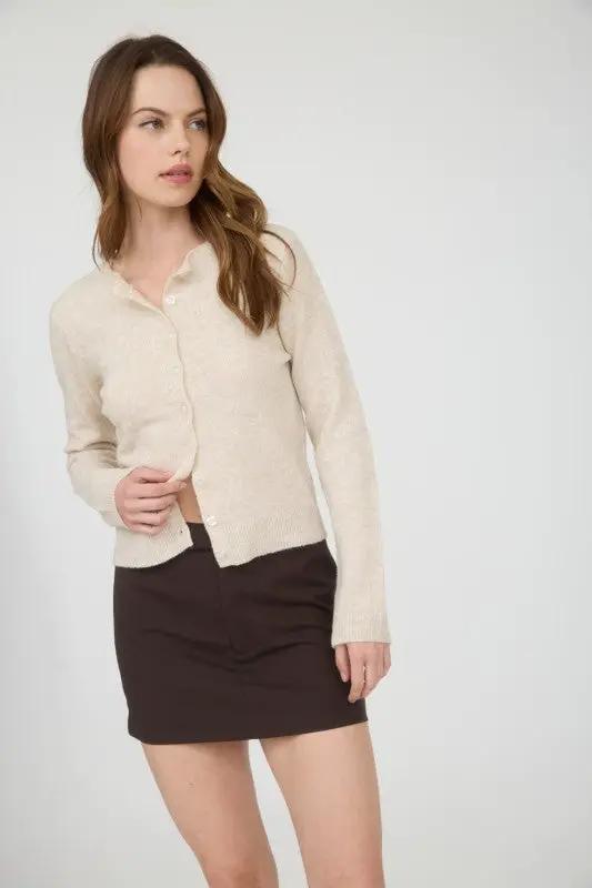 Suéter Cardigan de Dama Cuello Redondo Manga Larga Botones by Blu Pepper