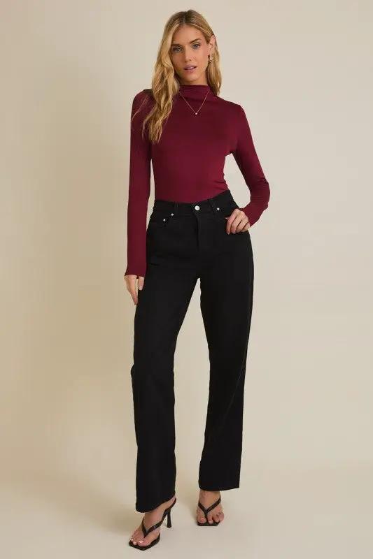 Bodysuit de Manga Larga Cuello Mock para Mujer Burgundy by Gilli