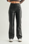 Pantalón Negro Mujer Imitación Piel Vegana | Wide Leg con Bolsillos