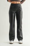 Pantalón Negro Mujer Imitación Piel Vegana | Wide Leg con Bolsillos