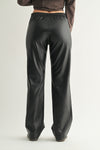 Pantalón Negro Mujer Imitación Piel Vegana | Wide Leg con Bolsillos