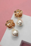 Vintage Gold Flower with Pearl Accent Drop Earrings