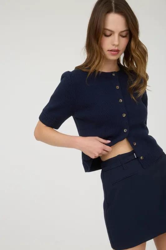 Falda Mini Azul Elástica con Cinturón by Blu Pepper