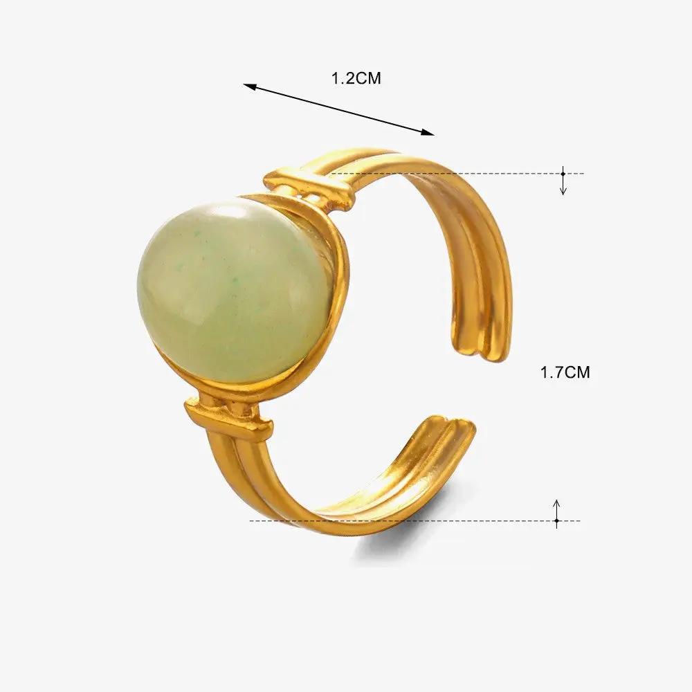 Anillo de Dama Ajustable 18k Oro Laminado Acero Inoxidable con Piedra Natural y Diseño Rayo de Sol by JOSSLYN by Wall to Wall