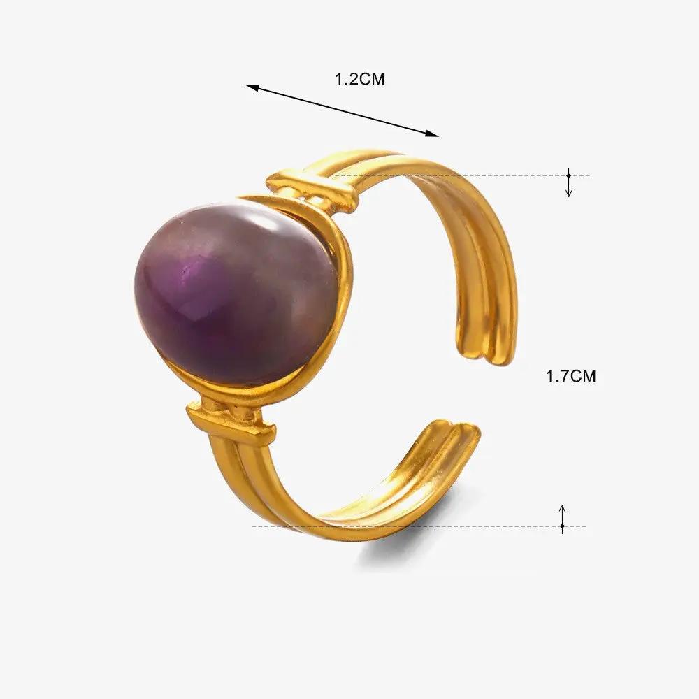 Anillo de Dama Ajustable 18k Oro Laminado Acero Inoxidable con Piedra Natural y Diseño Rayo de Sol by JOSSLYN by Wall to Wall
