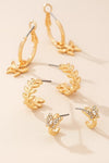 Conjunto de pendientes de tres hojas y mariposas