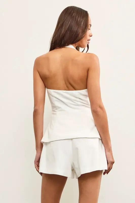 Romper Halter Blanco Mujer Elegante con Botones Mono Corto Sin Espalda blanco by Yanet Collective