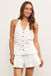 Romper Halter Blanco Mujer Elegante con Botones | Mono Corto Sin Espalda