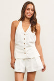 Romper Halter Blanco Mujer Elegante con Botones | Mono Corto Sin Espalda