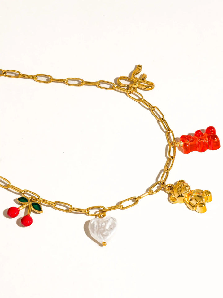 Collar Osito Gominola Oro 18K Bañado Con Colgante Perla Sintética Colección Exclusiva by Yanet Collective