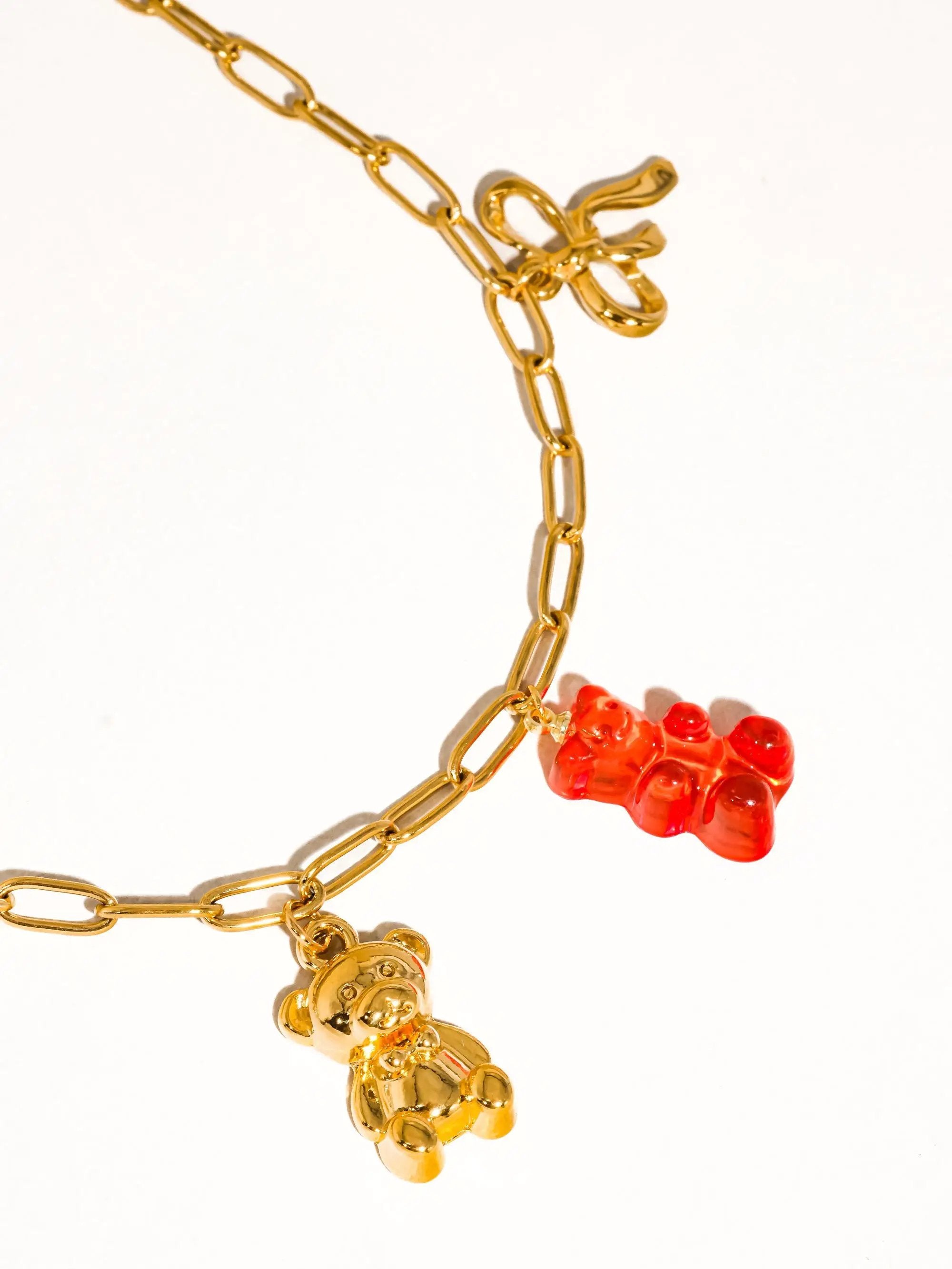 Collar Osito Gominola Oro 18K Bañado Con Colgante Perla Sintética Colección Exclusiva by Yanet Collective