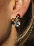 18k Gold Non-tarnish Cz Heart & Bow Earring