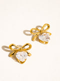 18k Gold Non-tarnish Cz Heart & Bow Earring
