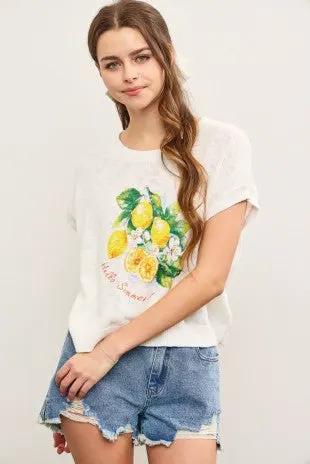 Blusa Tejida Estampada Mujer Casual Blanca con Limones by Yanet Collective