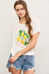 Blusa Tejida Estampada Mujer Casual Blanca con Limones