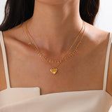 Collar de Dama 18k Acero Inoxidable Corazón Cadena Doble