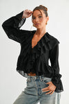 Blusa Mujer Manga Larga Elegante con Volantes y Amarre al Frente