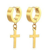 Pendientes Huggie de Aro con Colgante de Cruz en Acero Inoxidable 18K - Dorados y Resistentes al Agua