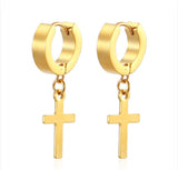 Pendientes Huggie de Aro con Colgante de Cruz en Acero Inoxidable 18K - Dorados y Resistentes al Agua