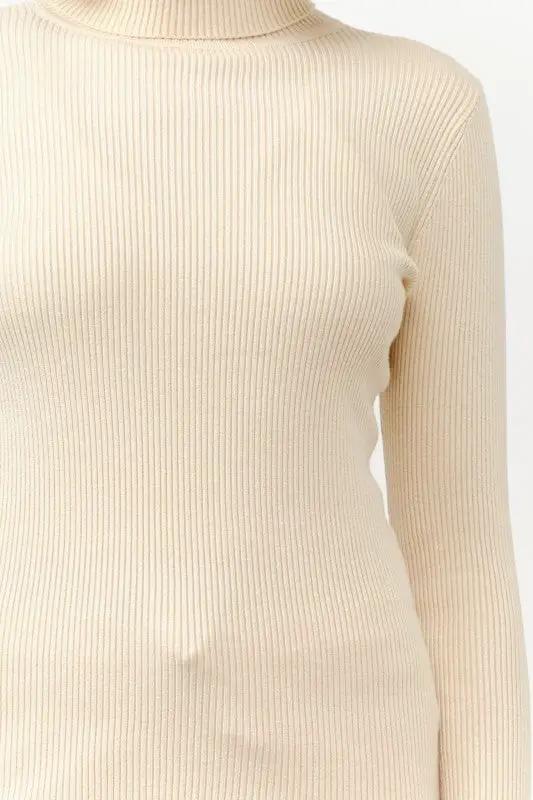 Suéter de Manga Larga Acanalado Cuello Tortuga para Mujer, Colo Khaki Beige by Cielo
