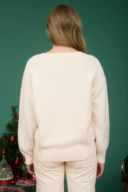 Suéter Osito de Peluche Beige Tejido Jacquard Cuello Redondo para mujer by Blu Pepper