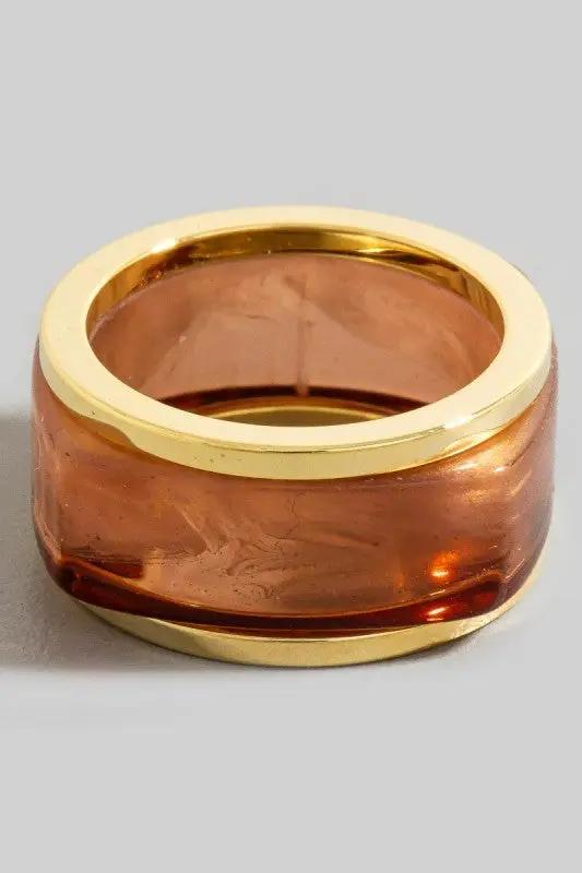 Square Acrylic And Metallic Layered Band Rings Set by Fame Accessories